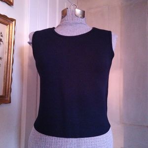 BANANA REPUBLIC Solid Navy Blue Sleeveless Knit Top with Back Zipper